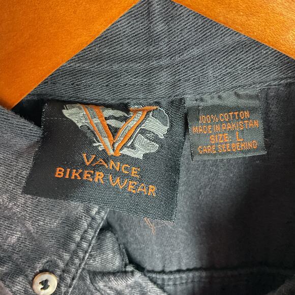 Vance Biker Wear Mens Button Up Pure Cotton Black Denim Sleevless Shirt Large - Picture 5 of 7